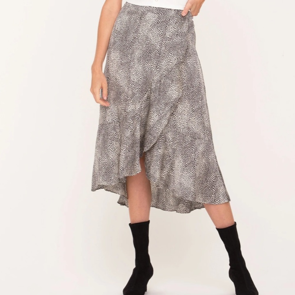 Miss Me Ruffle Wrap Skirt Midi Animal Print NWT